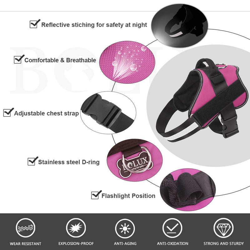 Bolux Dog Harness, No-Pull Reflective Dog Vest, Breathable Adjustable Pet Harness with Handle for Outdoor Walking - No More Pulling, Tugging or Choking (Rose red, L) - Image 2